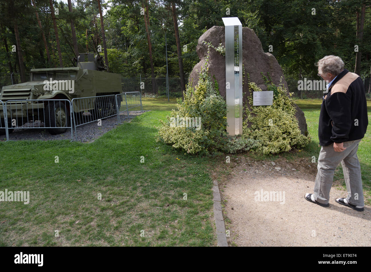 Rasdorf, Germany, Flakpanzer and memorial stone at the Point Alpha memorial Stock Photo