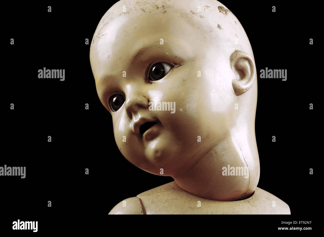 Creepy doll face. Clipping path included. Stock Photo