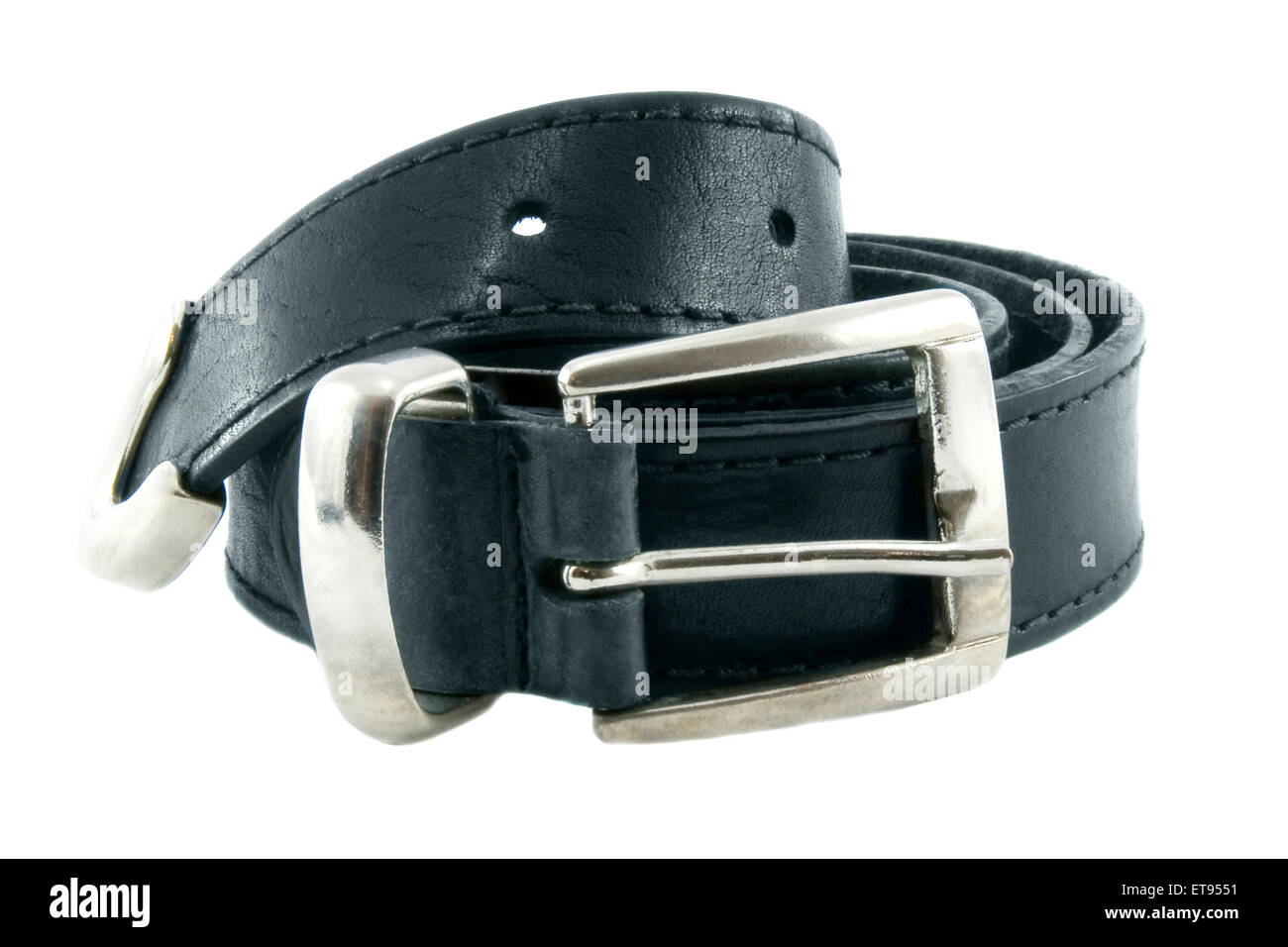 Leather black belt isolated over white background Stock Photo - Alamy