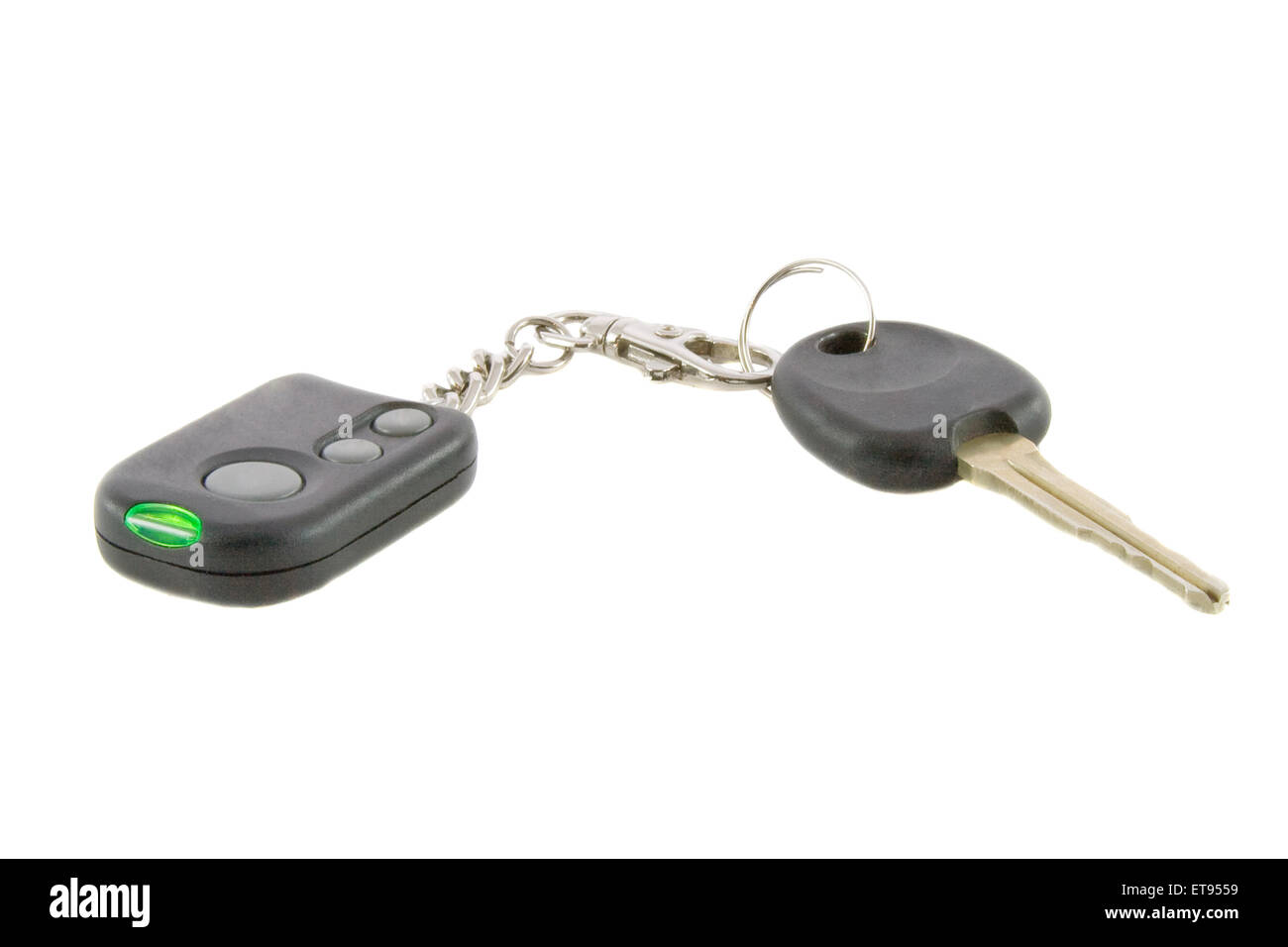 Car keys and remote control of car alarm system isolated over wh Stock Photo