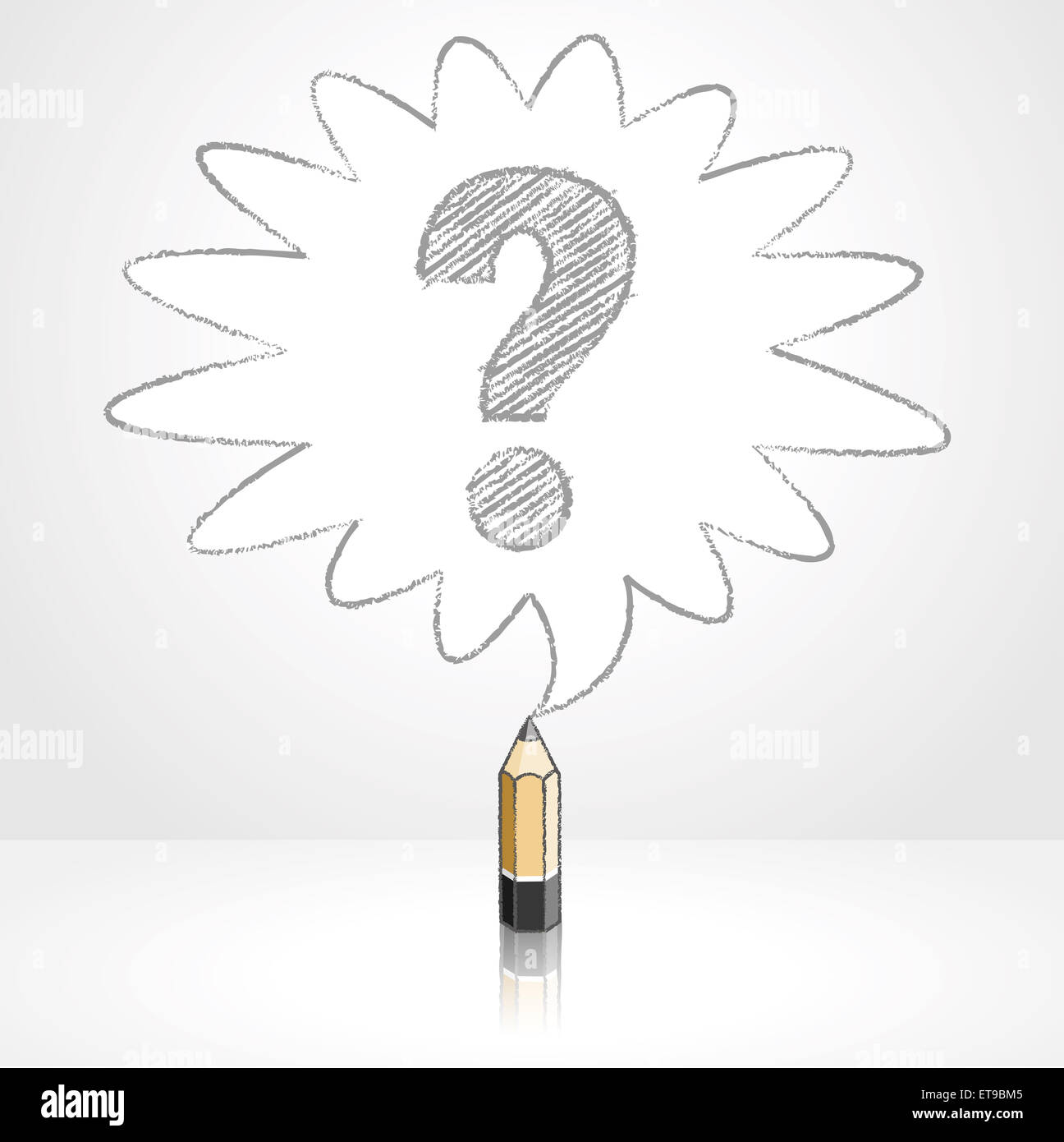 Wooden Lead Pencil with Reflection Drawing Question Mark in Rounded