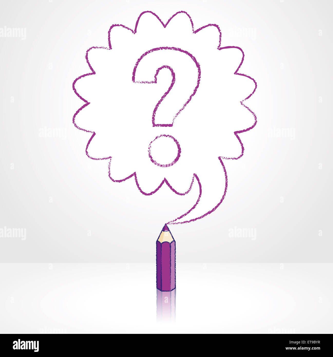 Purple Pencil with Reflection Drawing Question Mark in Rounded