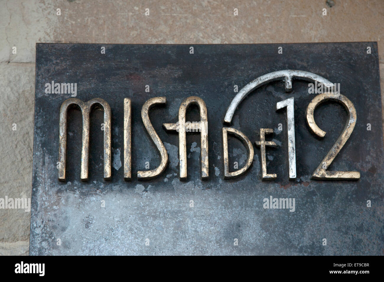 Misa del 12 Restaurant Bar and Cafe Sign; Ubeda, Andalusia; Spain Stock Photo