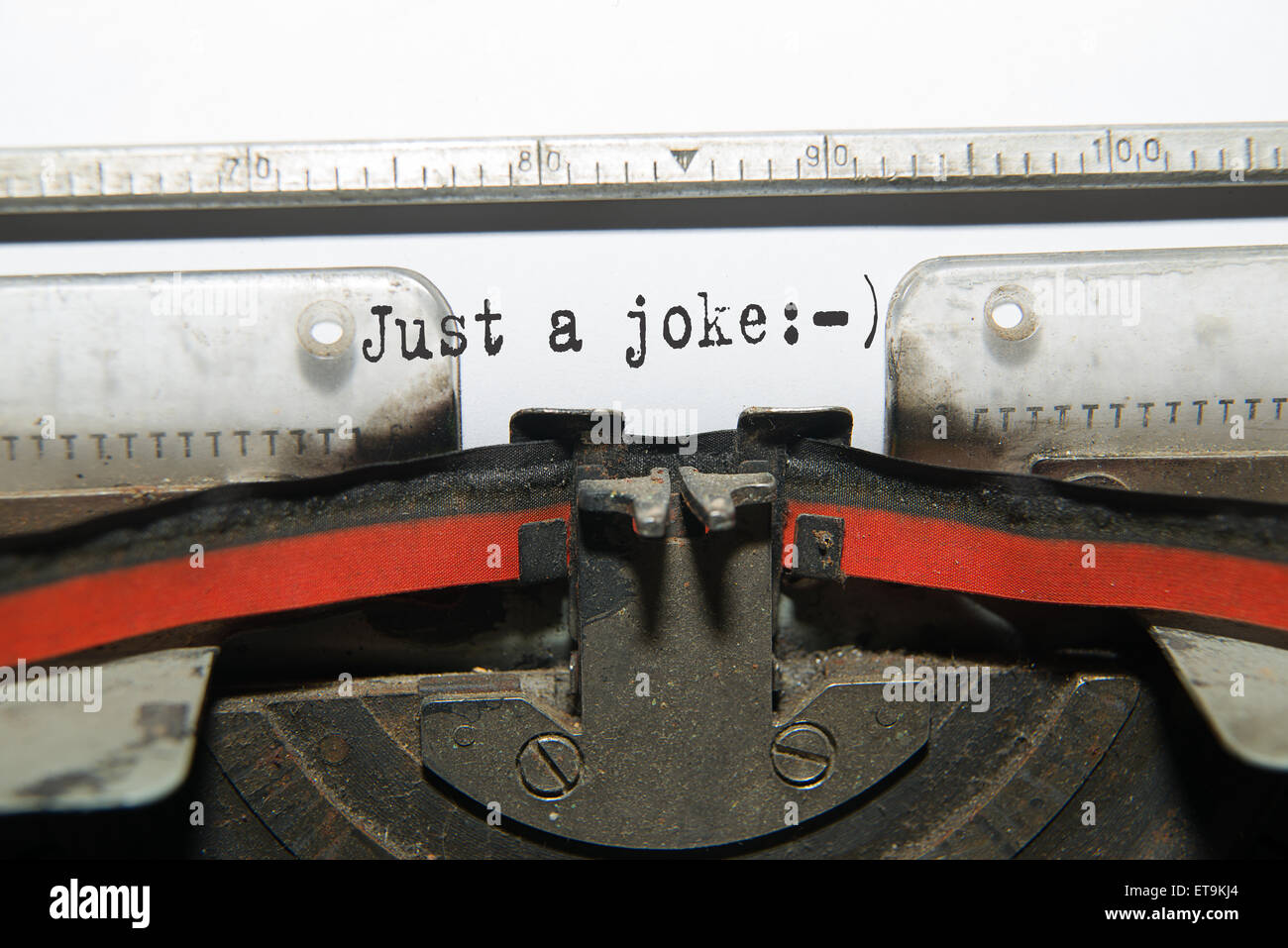 Sheet of paper with the inscription " Just a joke" in the typewriter