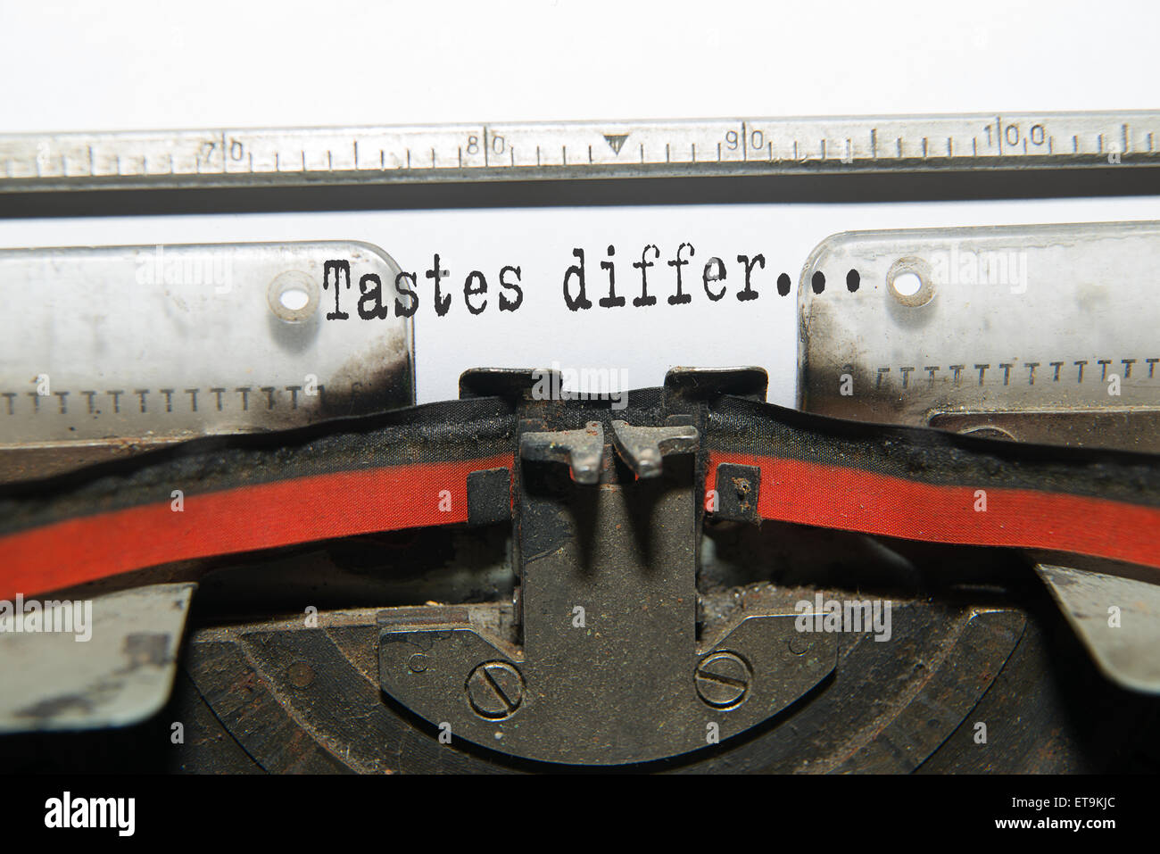 Sheet of paper with the inscription "Tastes differ"  in the typewriter Stock Photo