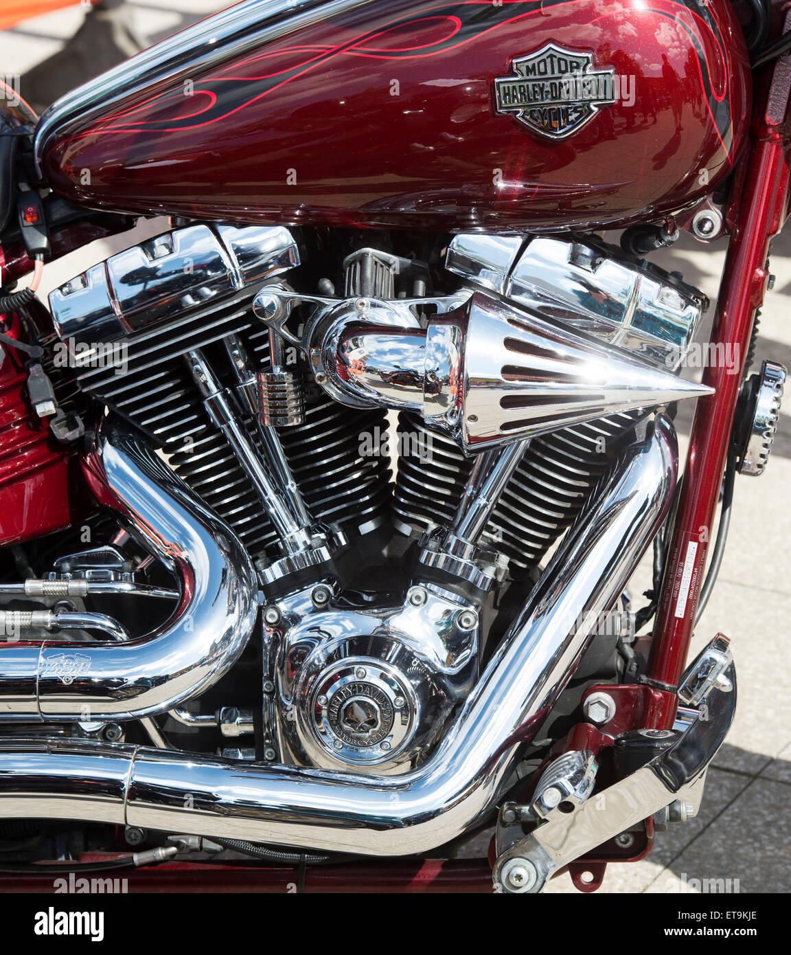 Harley Davidson motorcycle chrome v twin engine Stock Photo