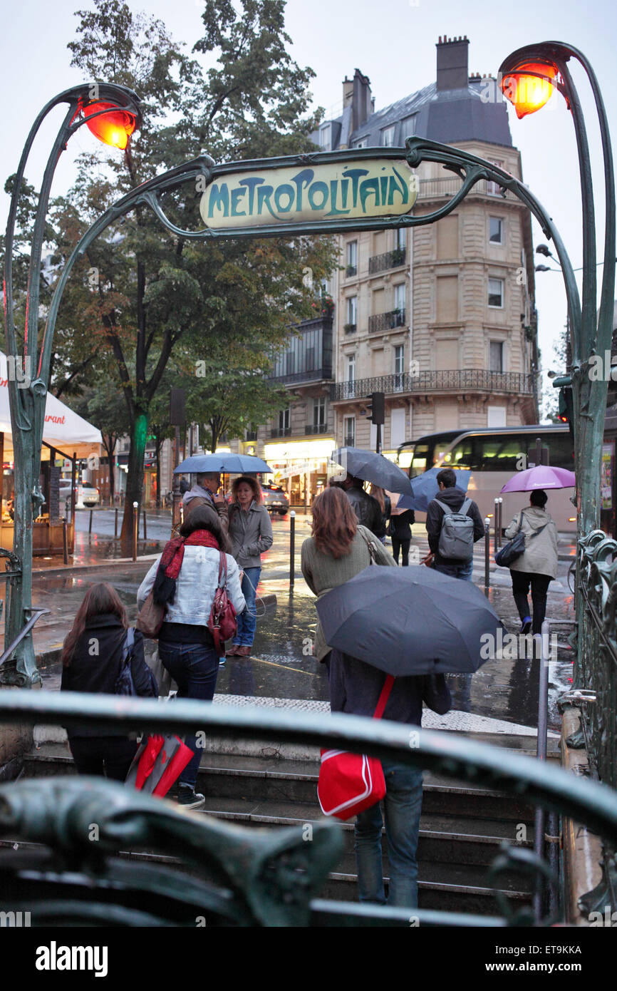 Paris, France, pedestrians coming from the Parmentier metro station Stock Photo