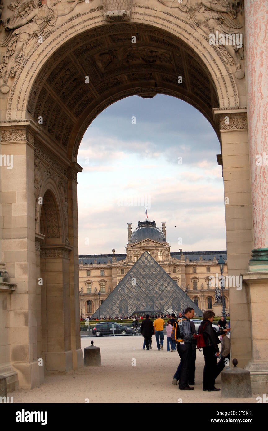 A view of The Louvre looking through the arch of the Arc de