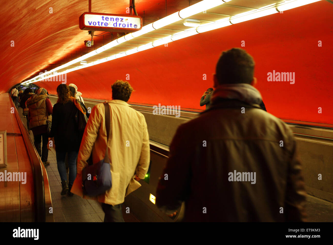 Paris, France, passersby in the connecting tunnel in a Paris metro station Stock Photo