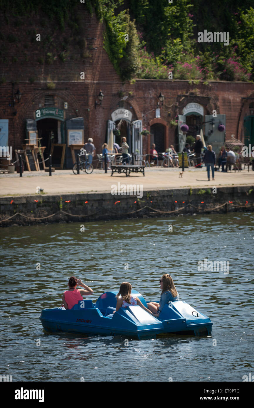 Girls in a pedalo in Exeter Quay, Devon, UK Stock Photo Alamy