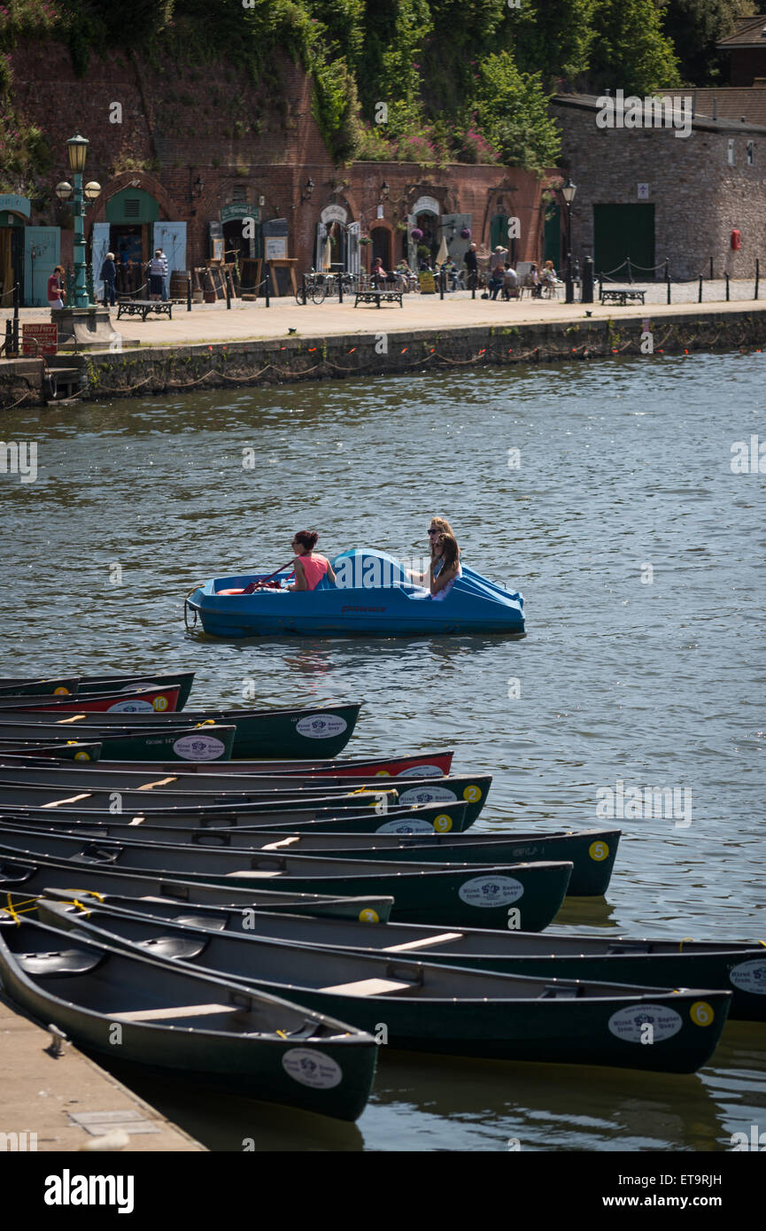 Girls in a pedalo in Exeter Quay, Devon, UK Stock Photo Alamy