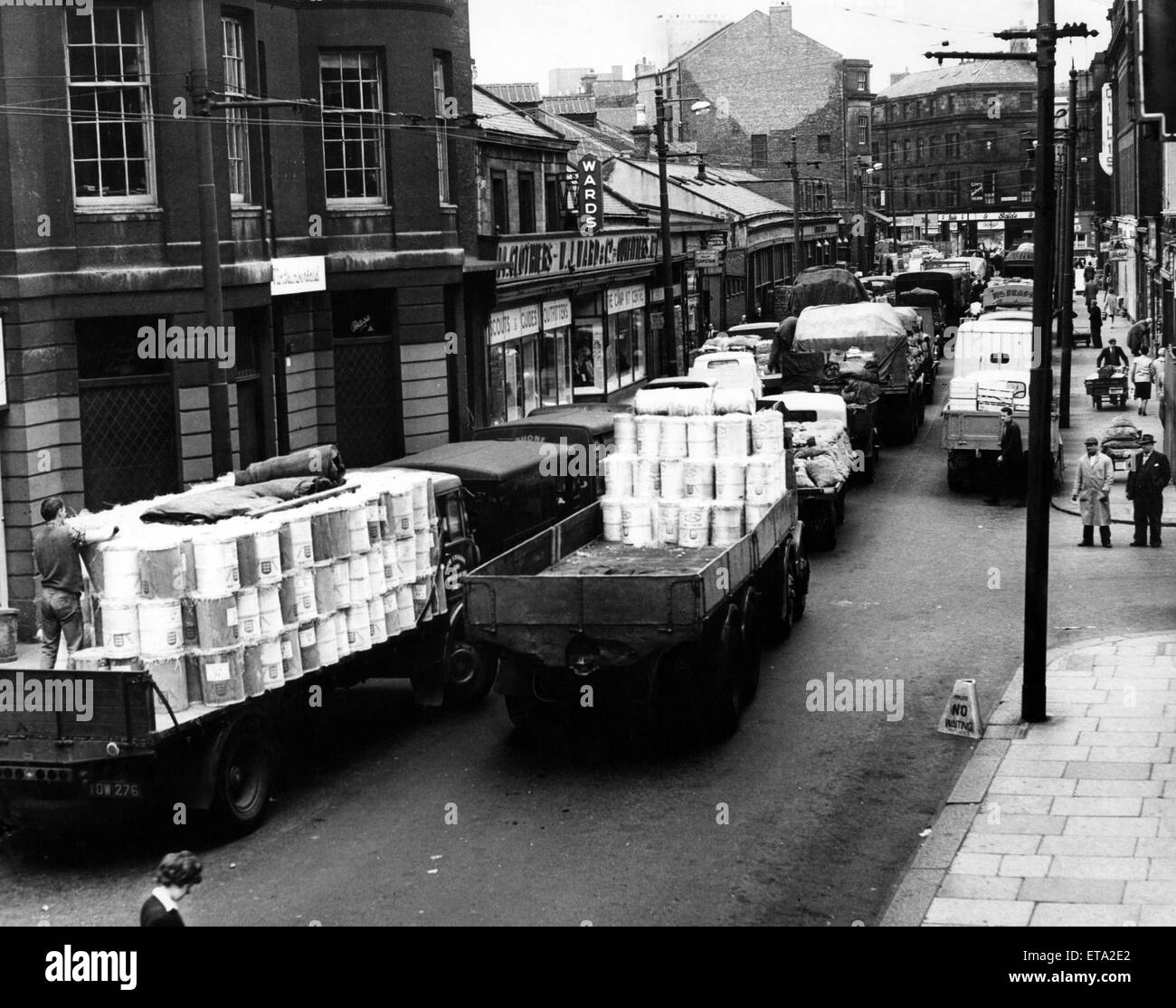 Clayton Street in Newcastle, with shops including Wards clothes shop.  24th May 1961. Stock Photo