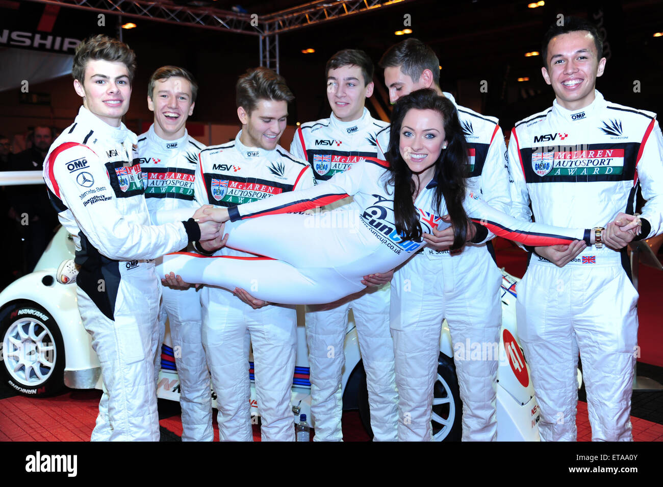 Autosport International 2015 at Birmingham's NEC - Day 2  Featuring: British Racing Club Drivers, George Russell, Alexander Albon, Ben Barnicoat, Sennan Fielding, Seb Morris, Harrison Scott Where: Birmingham, United Kingdom When: 09 Jan 2015 Credit: Anthony Stanley/WENN.com Stock Photo