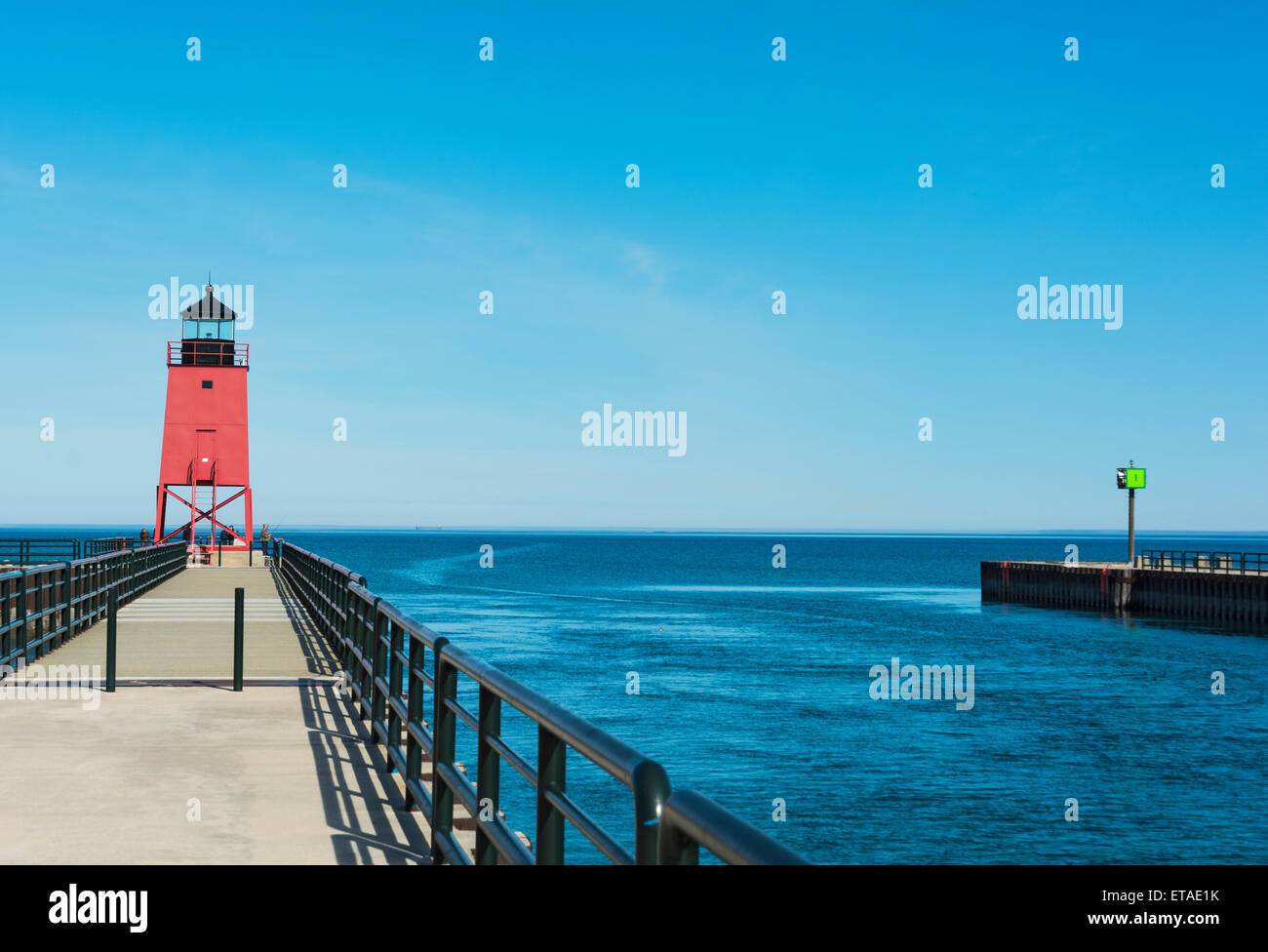 Michigan, Charlevoix, Pine River Channel passes historic lighthouse to