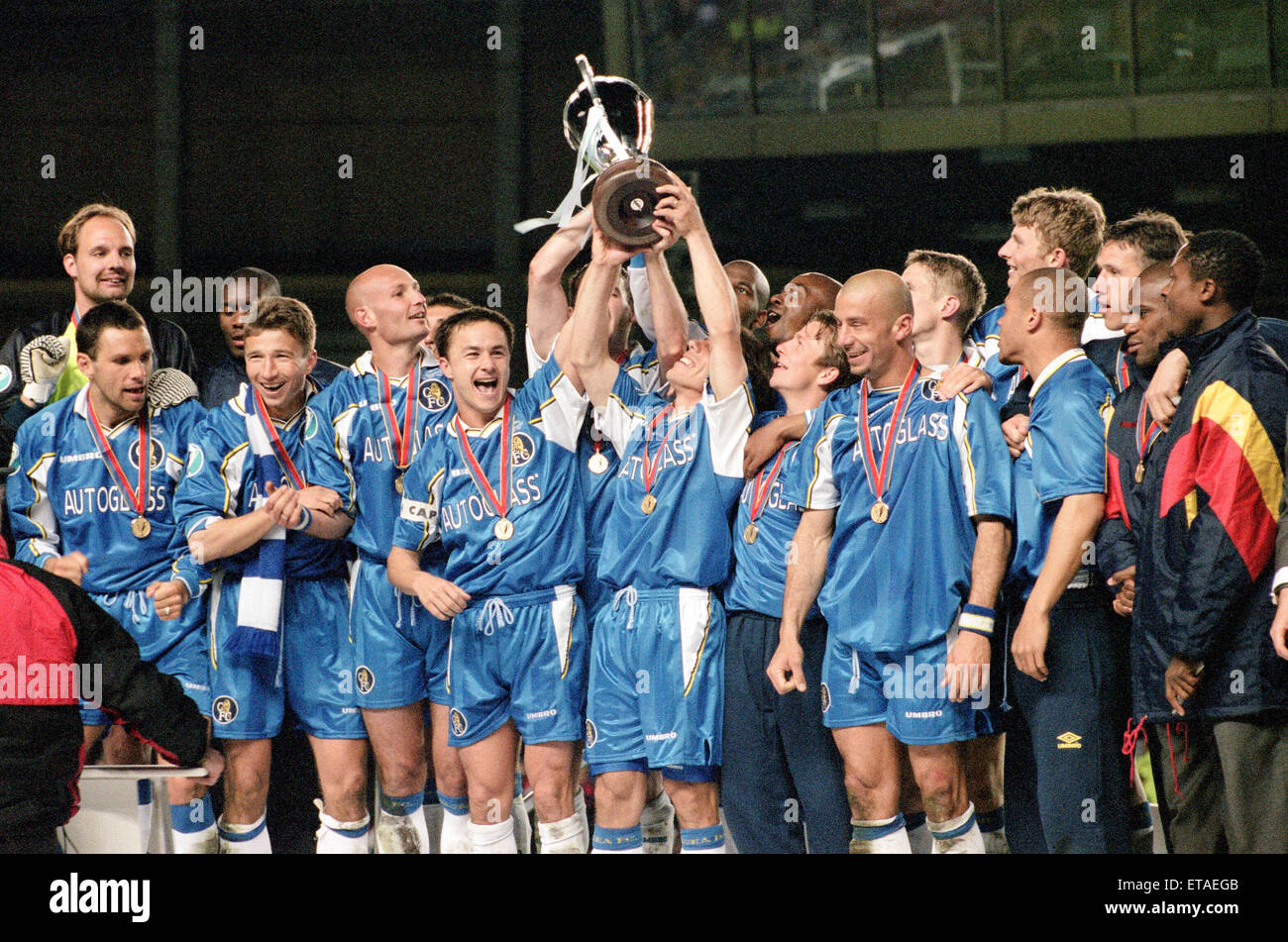 UEFA Cup Winners' Cup Final Chelsea v Stuttgart, held at Råsunda Stadium. Chelsea won the match 1-0, thanks to a Gianfranco Zola goal. 13th May 1998.