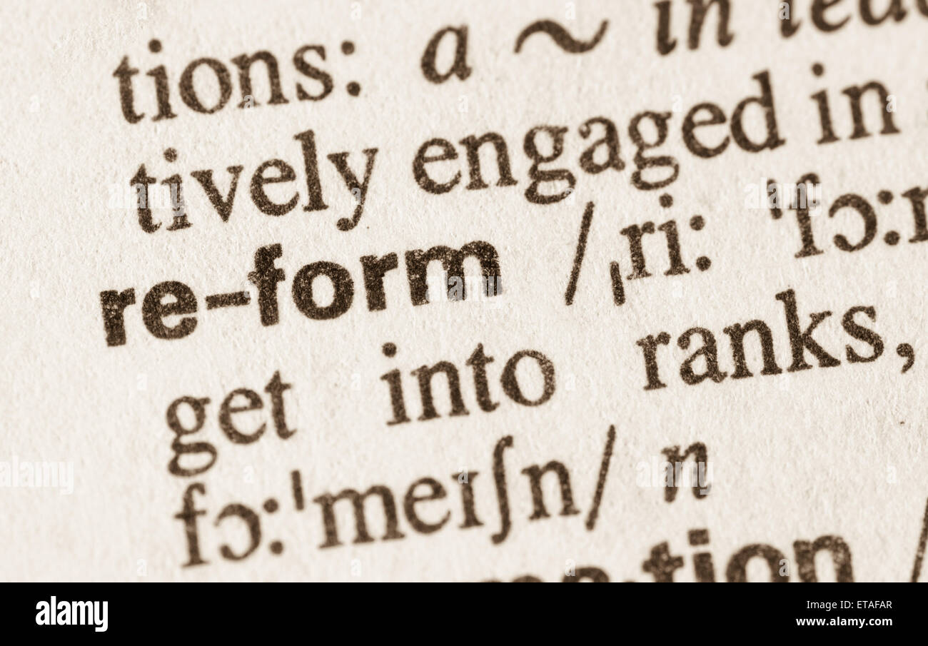 Definition of word reform in dictionary Stock Photo - Alamy