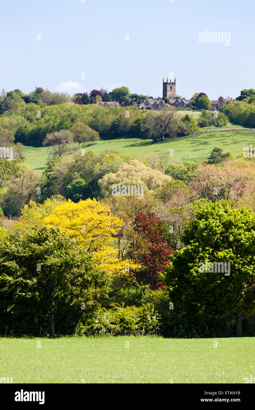 A long shot from the west of the Cotswold town of Stow on the Wold, Gloucestershire UK Stock Photo