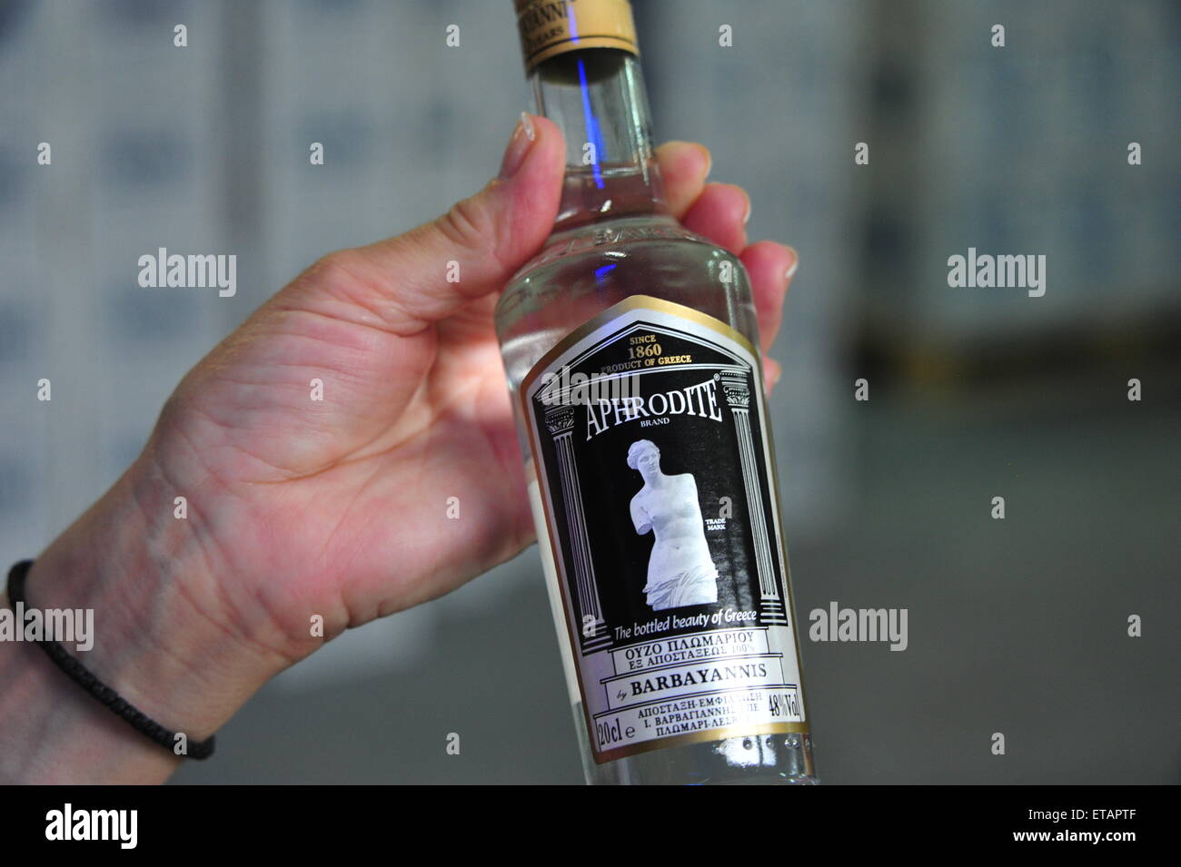 Ouzo Production, Barbayannis Factory, Lesvos, Greece. Stock Photo