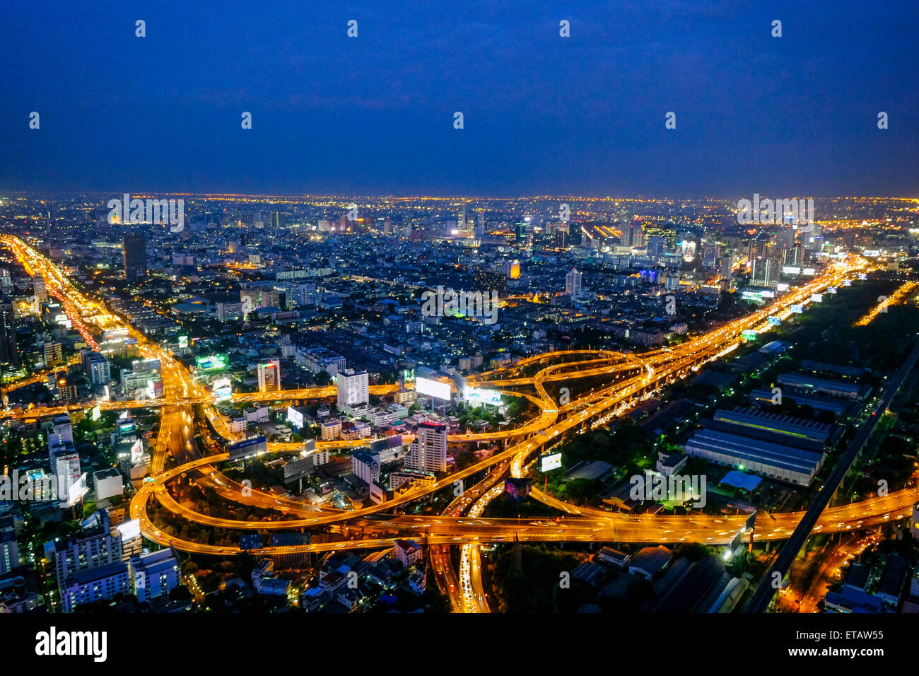 Asia. Thailand, Bangkok. Aerial view of the city by night Stock Photo ...
