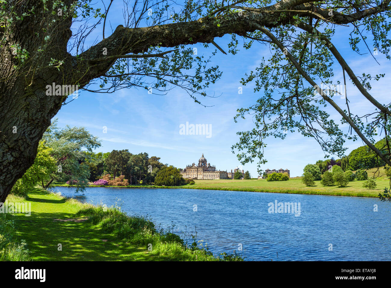 View of the house from the South Lake, Castle Howard, near York, North Yorkshire, England, UK Stock Photo