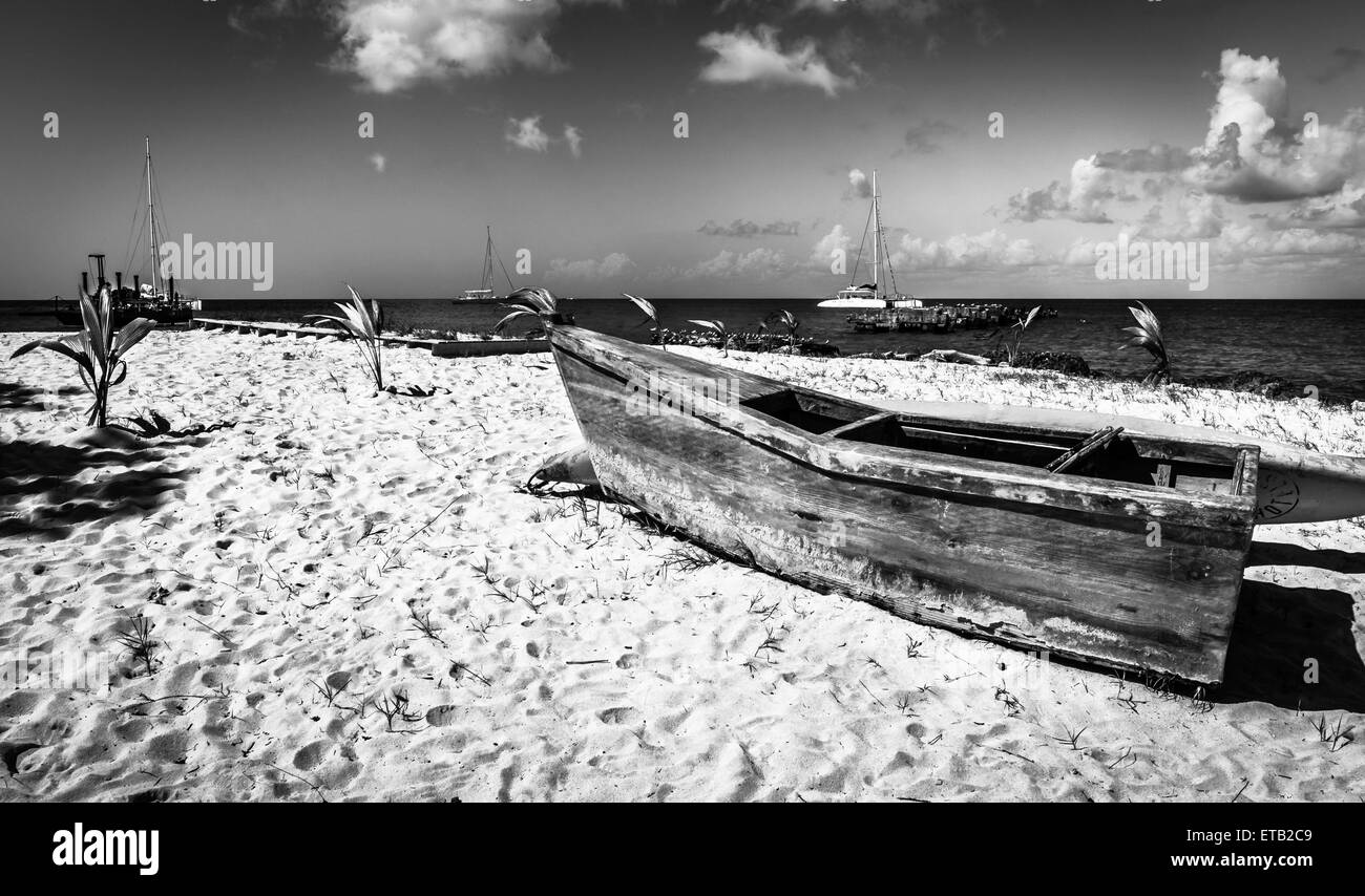Black and white caribbean beach on Saona island, Dominican Republic Stock Photo