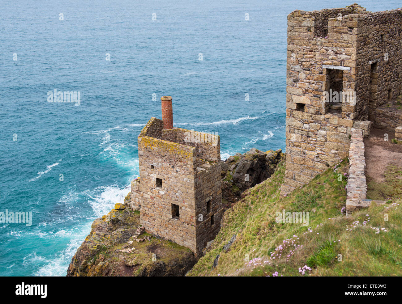 The Crown Mines at Botallack on the rugged north coast of Cornwall in England, UK Stock Photo