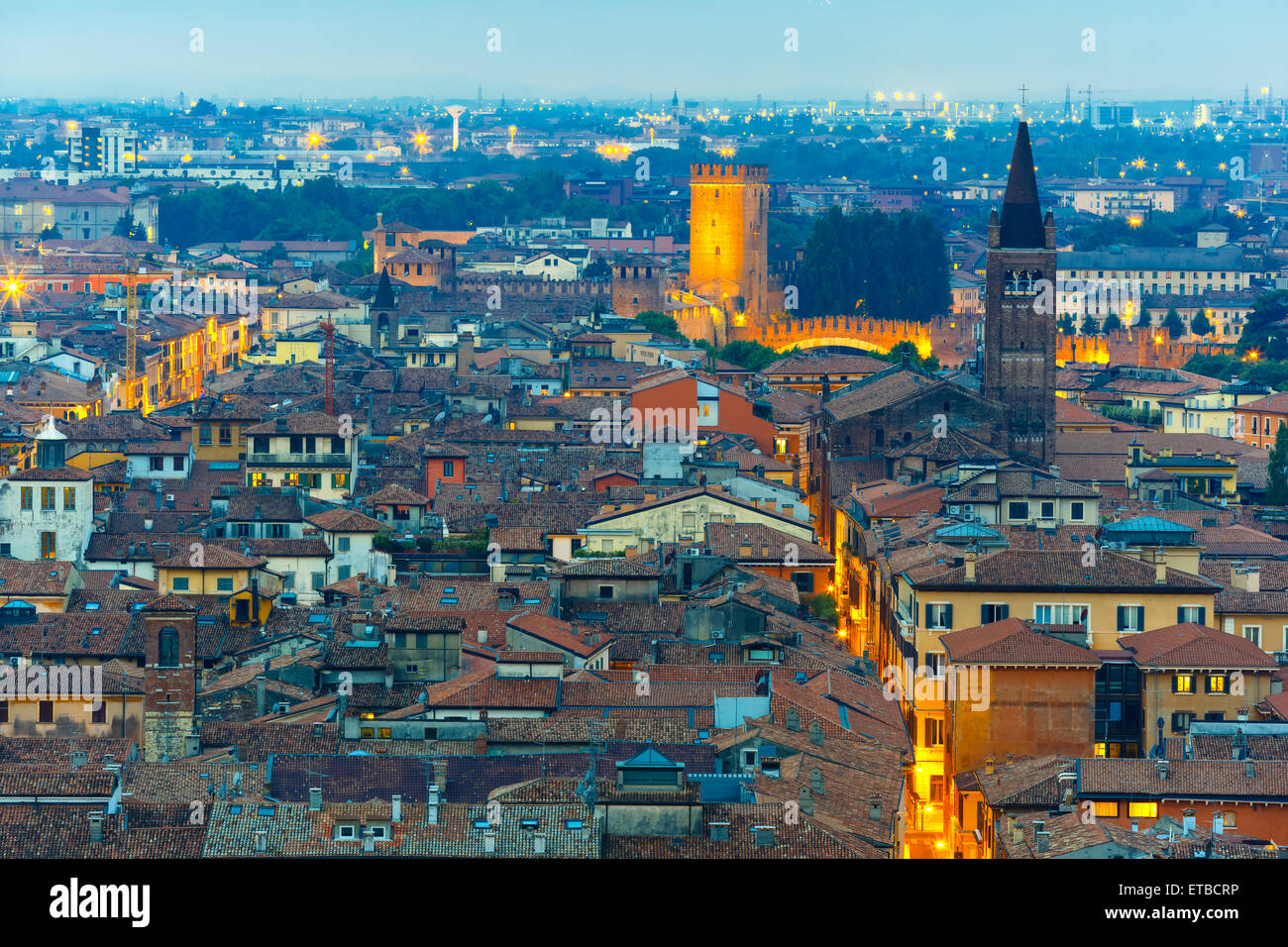 Verona skyline at night, Italy Stock Photo - Alamy