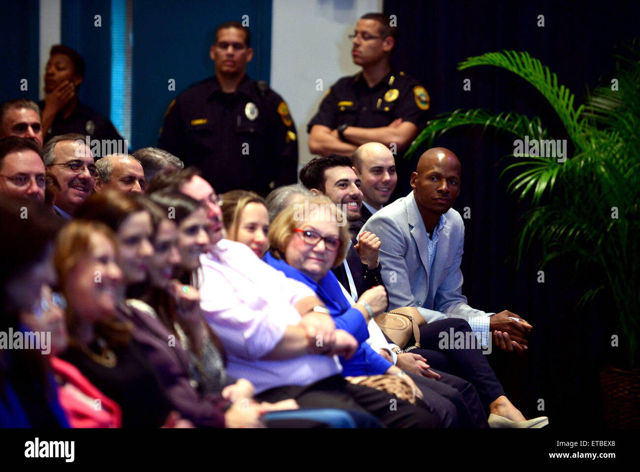 Mike Fernandez is joined by NBA legend Magic Johnson at a presentation for his book 'Humbled by the Journey, Life Lessons for My Family and Yours' presented by Books and Books  Featuring: Ray Allen Where: Miami, Florida, United States When: 14 Jan 2015 Credit: Johnny Louis/WENN.com Stock Photo