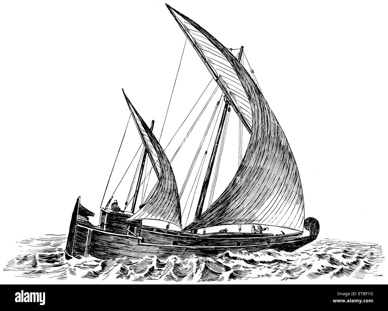 Vessel off Arabian Coast, 'Classical Portfolio of Primitive Carriers', by Marshall M. Kirman, World Railway Publ. Co., Illustration, 1895 Stock Photo