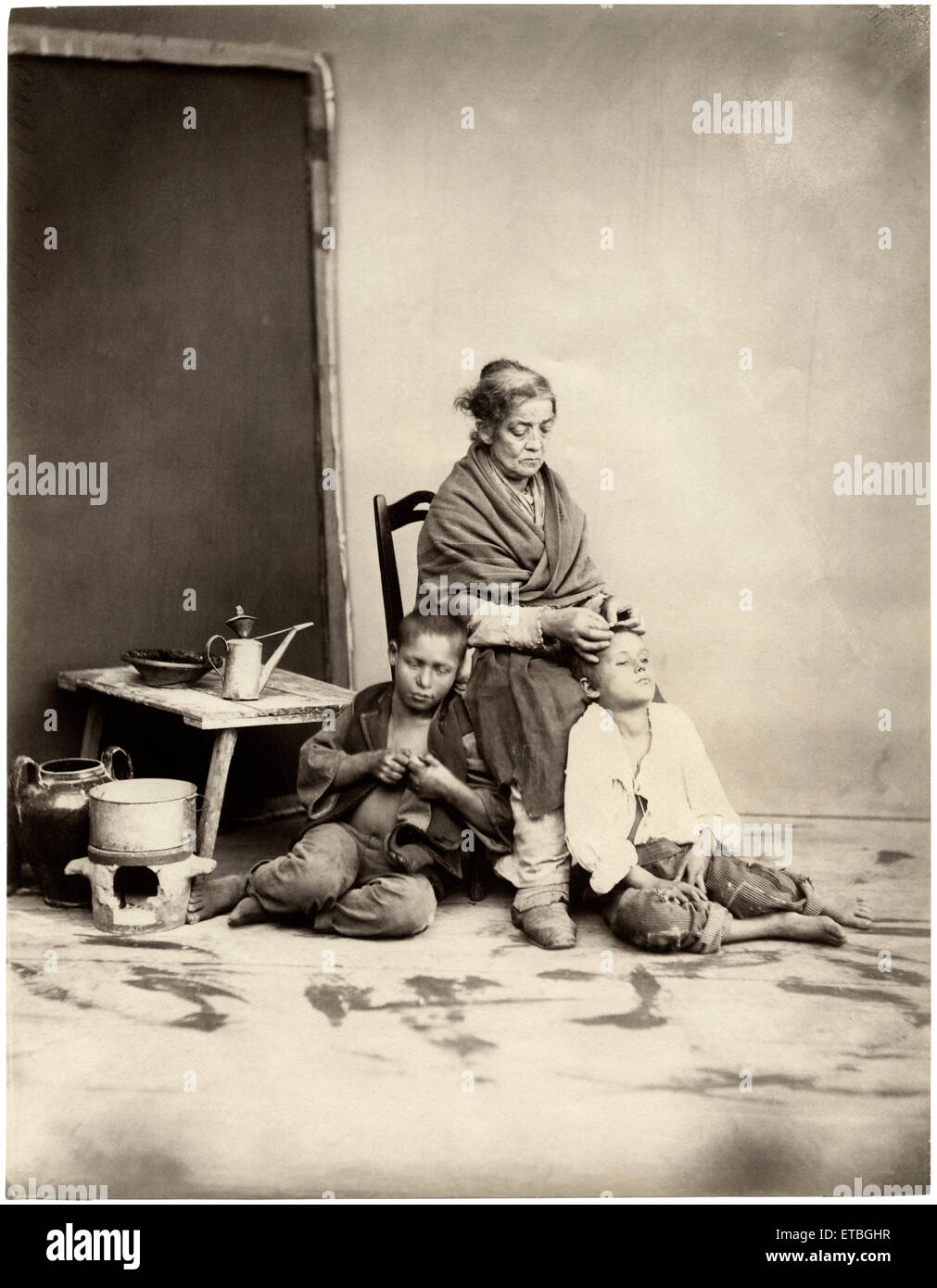 Woman and Children, Naples, Italy, Photo by Giorgio Sommer, circa 1870 Stock Photo
