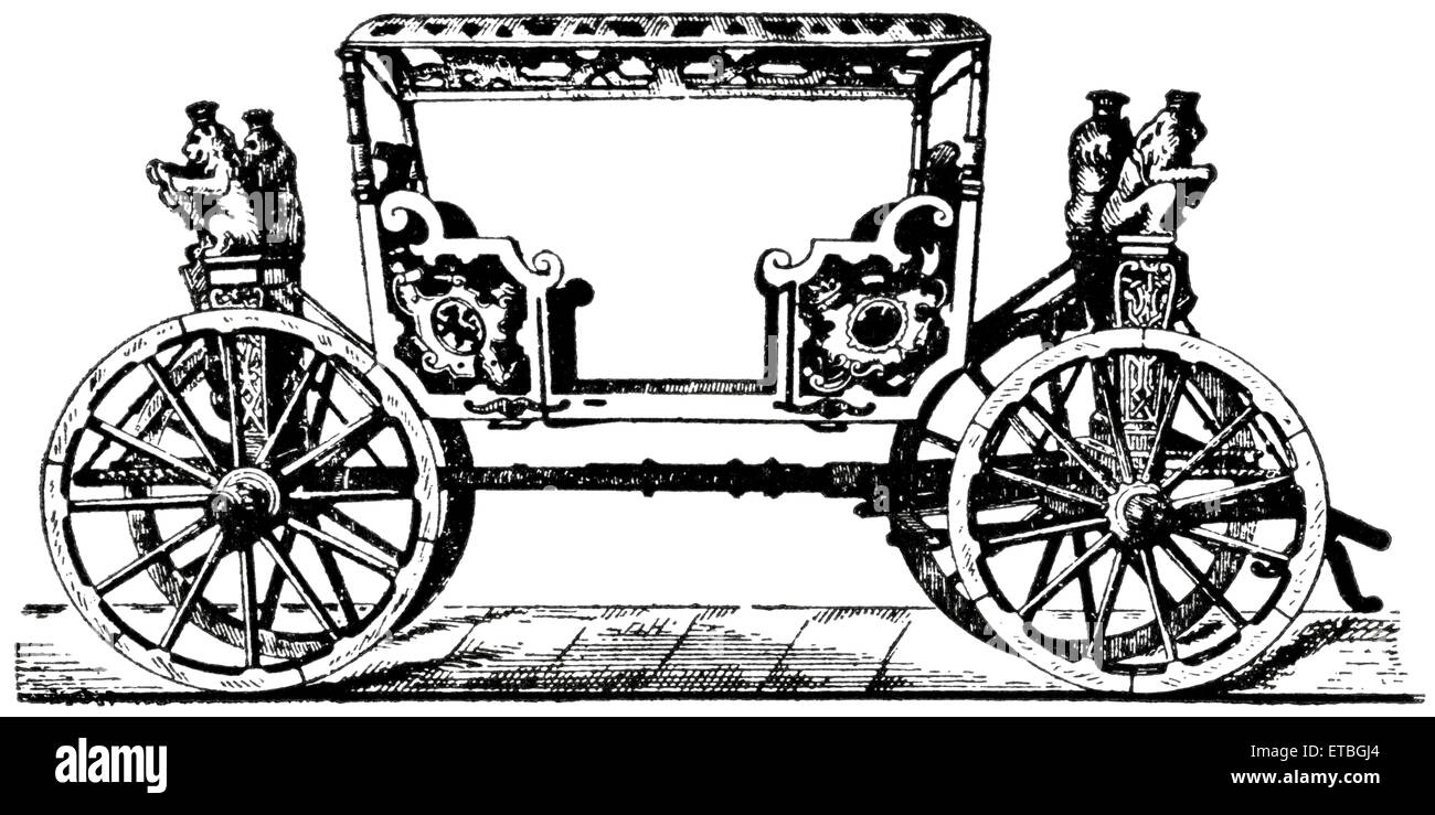 Wedding Coach of the Duke of Saxony, 1584'Classical Portfolio of Primitive Carriers', by Marshall M. Kirman, World Railway Publ. Co., Illustration, 1895 Stock Photo