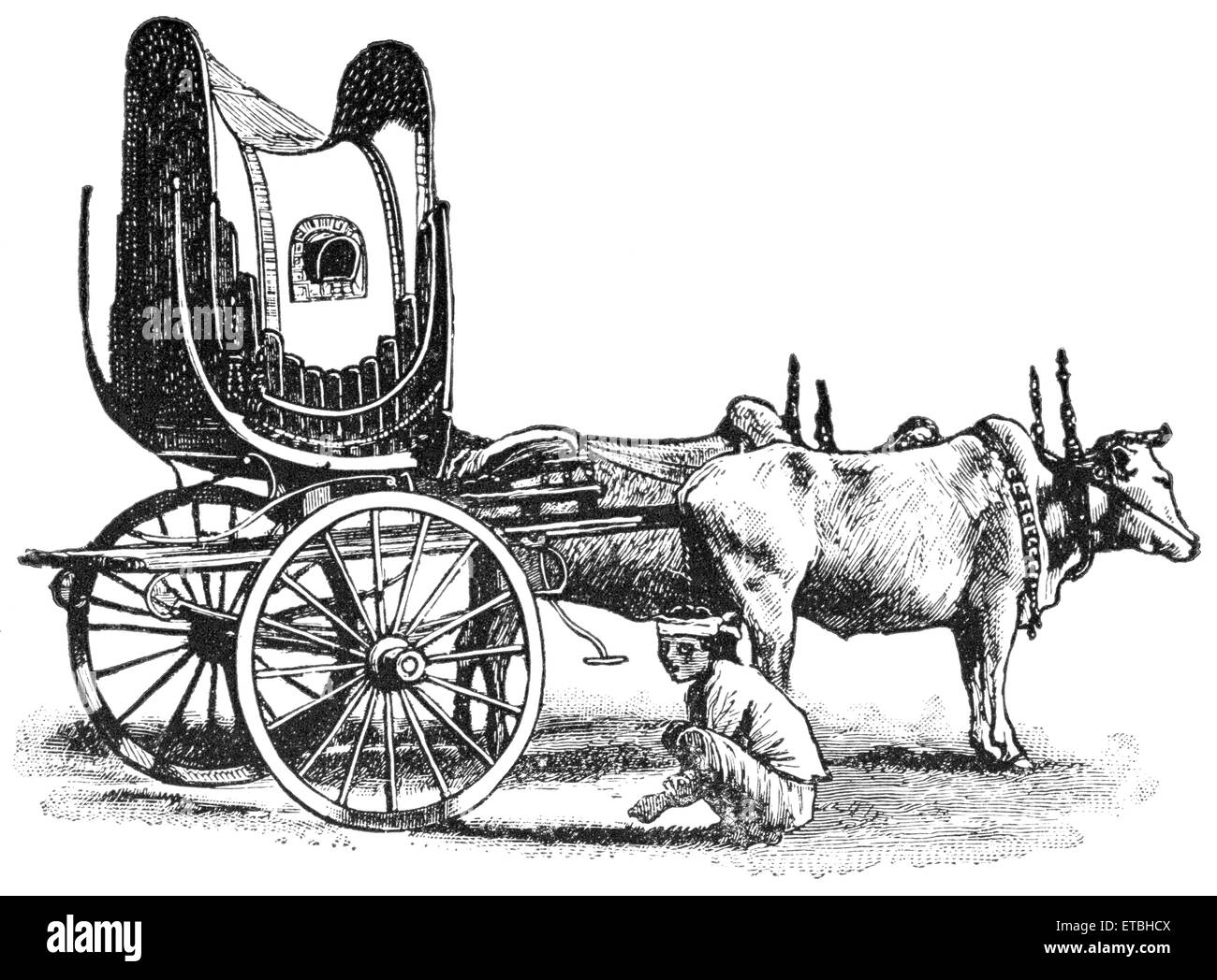 Gentleman's Spring Cart, Burma, 'Classical Portfolio of Primitive Carriers', by Marshall M. Kirman, World Railway Publ. Co., Illustration, 1895 Stock Photo