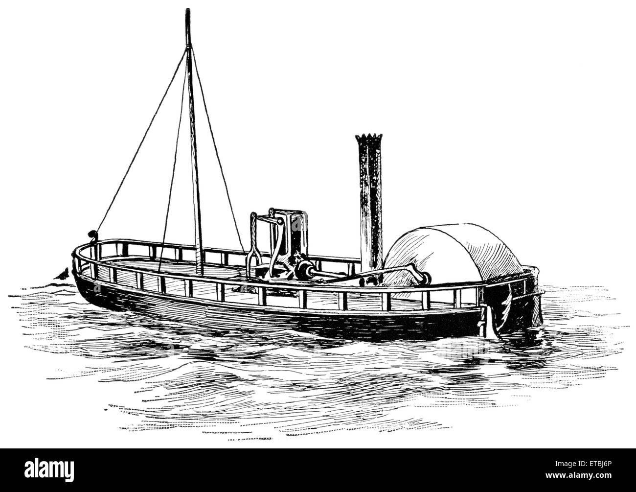 The Charlotte Dundas, First Steamboat launched by William Symington, England, 1801, 'Classical Portfolio of Primitive Carriers', by Marshall M. Kirman, World Railway Publ. Co., Illustration, 1895 Stock Photo