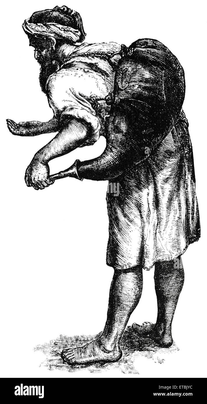 Water Peddler, Egypt, 'Classical Portfolio of Primitive Carriers', by Marshall M. Kirman, World Railway Publ. Co., Illustration, 1895 Stock Photo