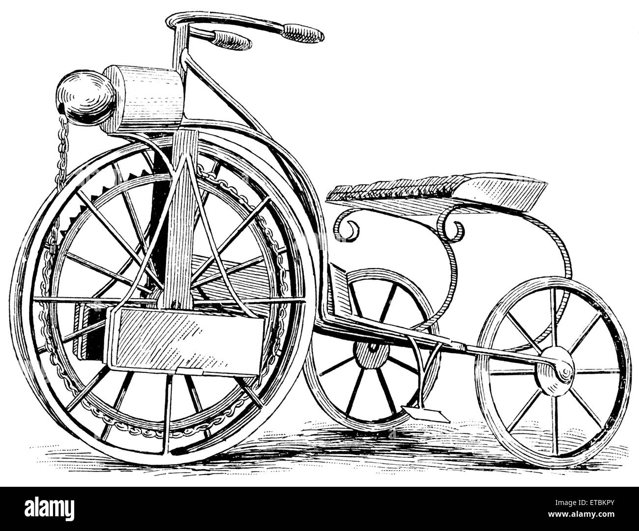 Electric Tricycle, C.H. Barrows, Illustration, circa 1895 Stock Photo