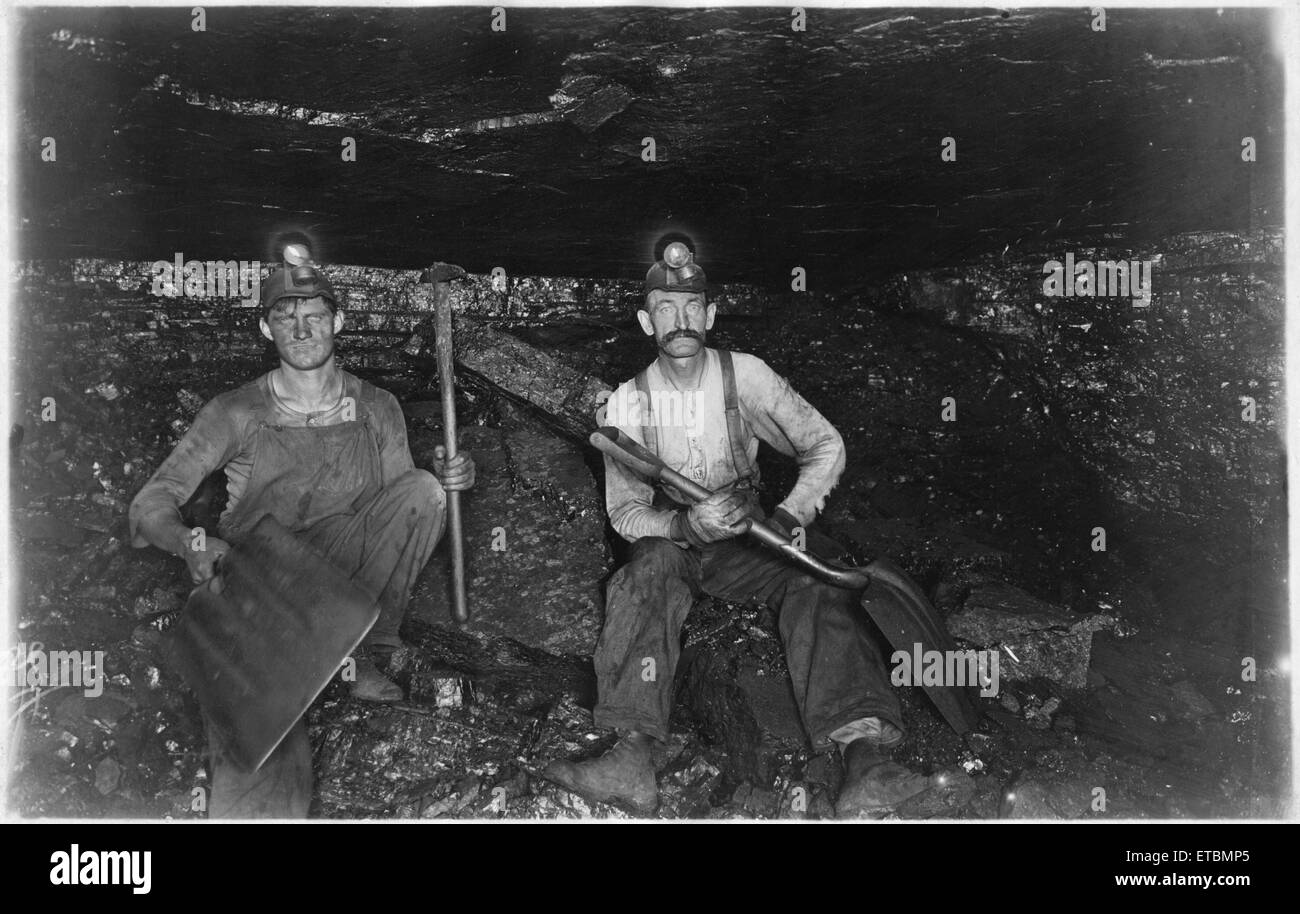 Two Coal Miners, Pennsylvania, USA, circa 1890 Stock Photo