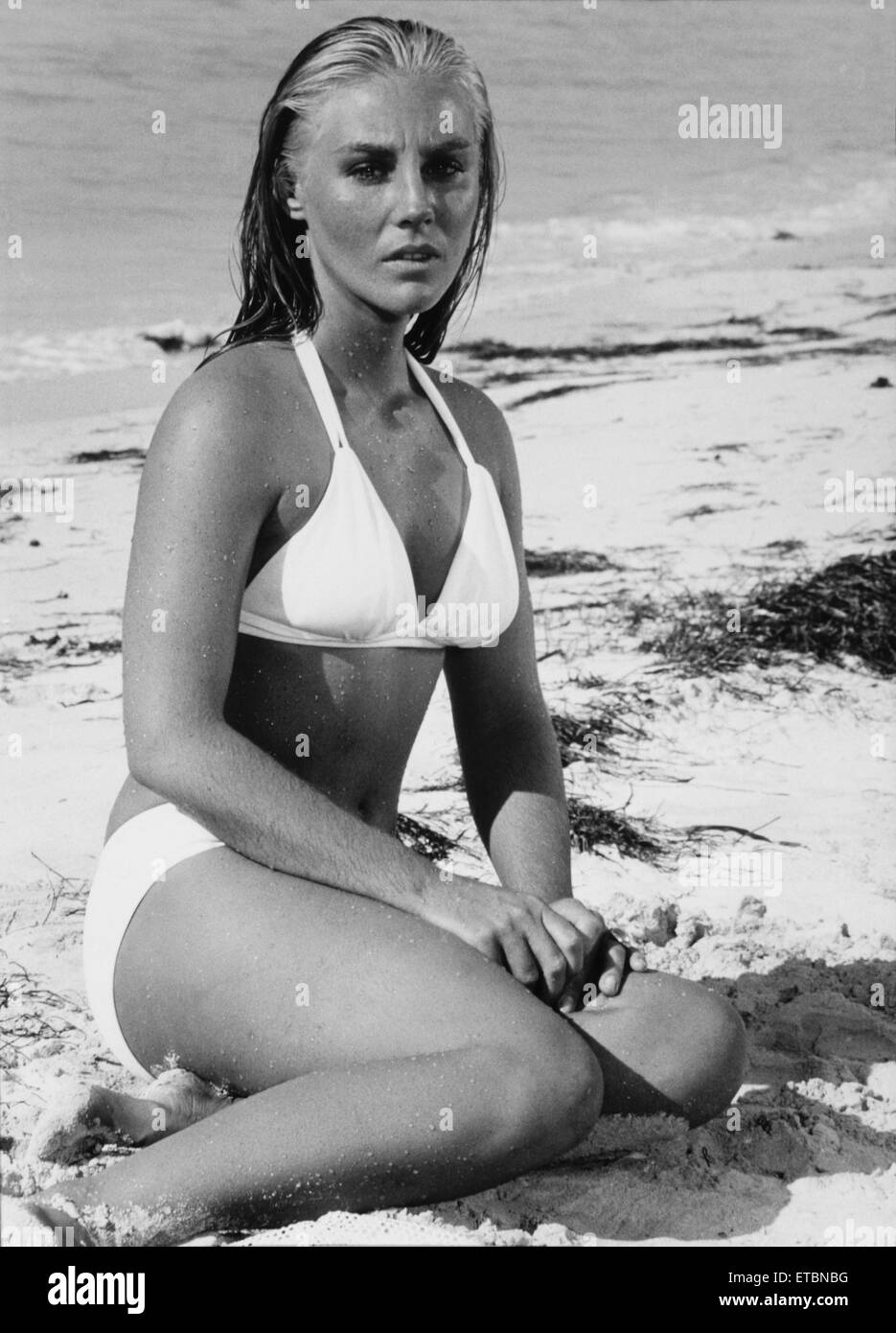 Actress Tiffany Bolling, Publicity Portrait in Bikini Bathing Suit, 1973 Stock Photo