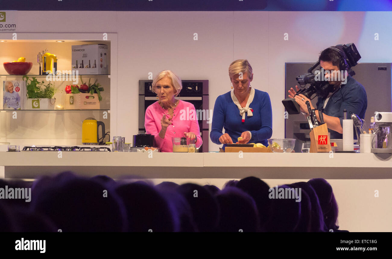 Birmingham, UK. 12th June, 2015. 12/06/15: Mary Berry and daughter Annabel entertain the crowds with a live cookery demonstration at the BBC Summer Good Food show, NEC, Birmingham, UK. Credit:  Bailey-Cooper Photography/Alamy Live News Stock Photo
