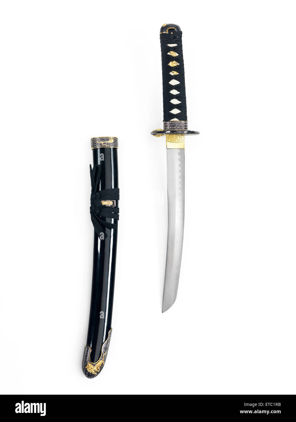 Japanese Tanto knife short sword and a scabbard isolated on white background Stock Photo