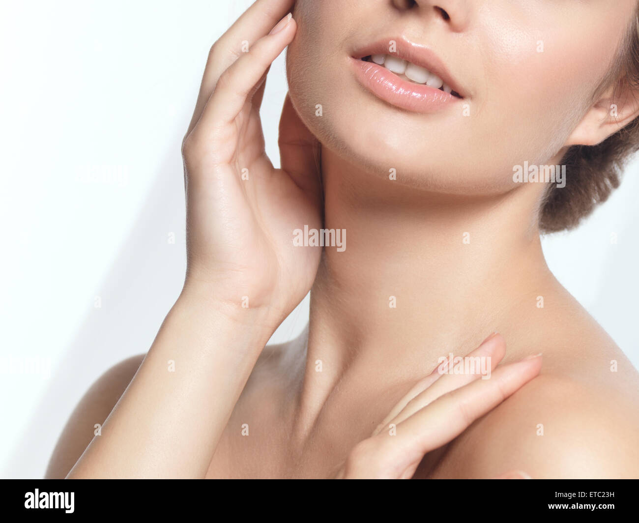 Closeup of young woman face beauty portrait with natural look Stock Photo