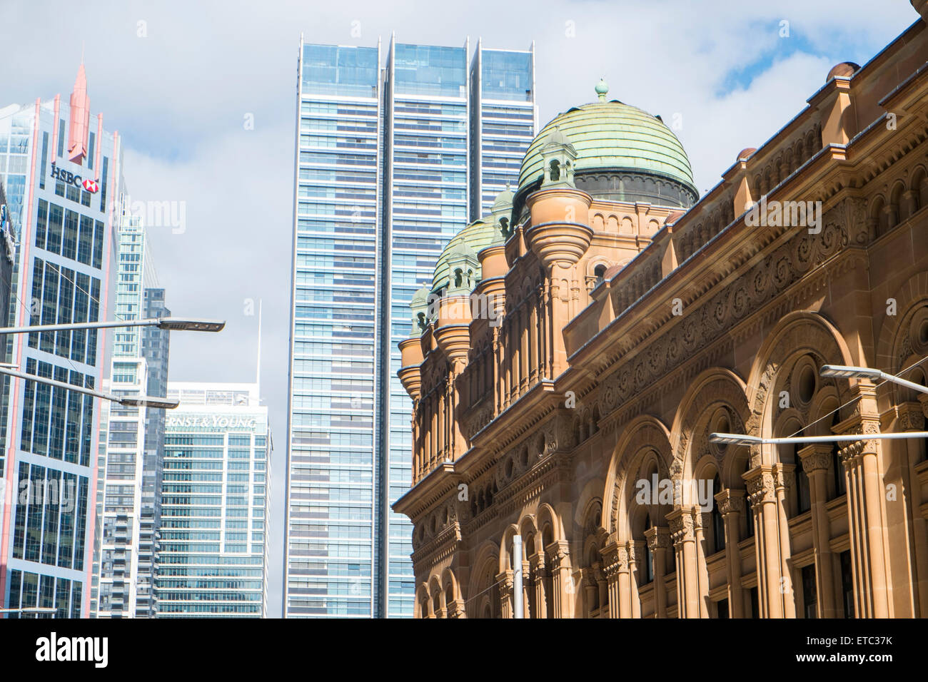 Queen victoria building on street Sydney contrasts with the