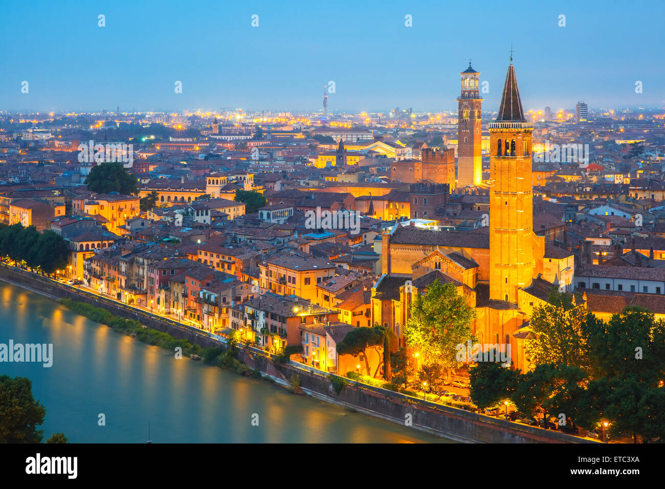 Verona skyline at night, Italy Stock Photo - Alamy