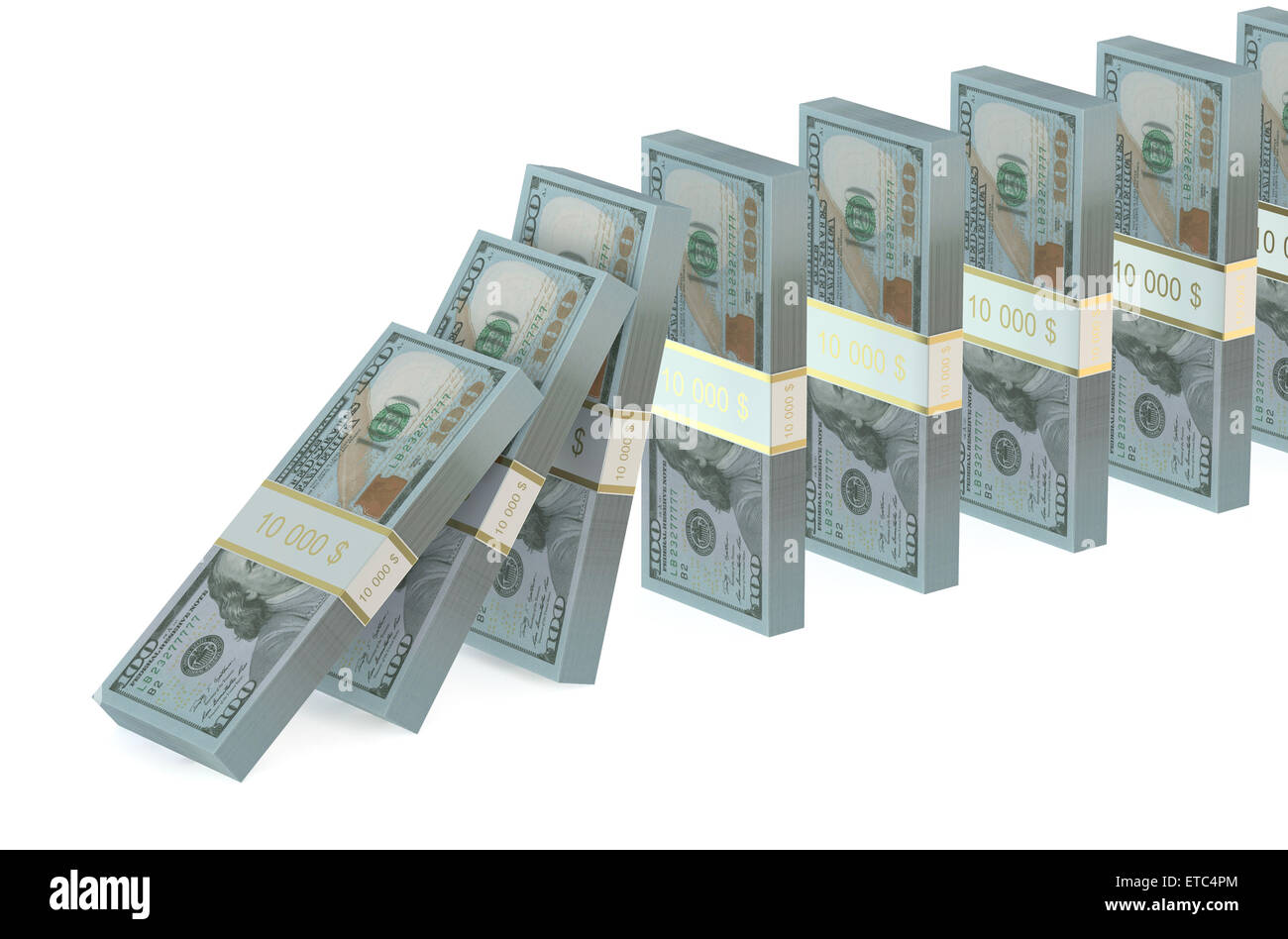 domino effect from dollars isolated on white background Stock Photo - Alamy
