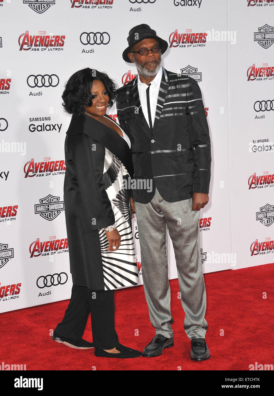 LOS ANGELES, CA - APRIL 13, 2015: Samuel L. Jackson & wife LaTanya Richardson at the world premiere of his movie 'Avengers: Age of Ultron' at the Dolby Theatre, Hollywood. Stock Photo