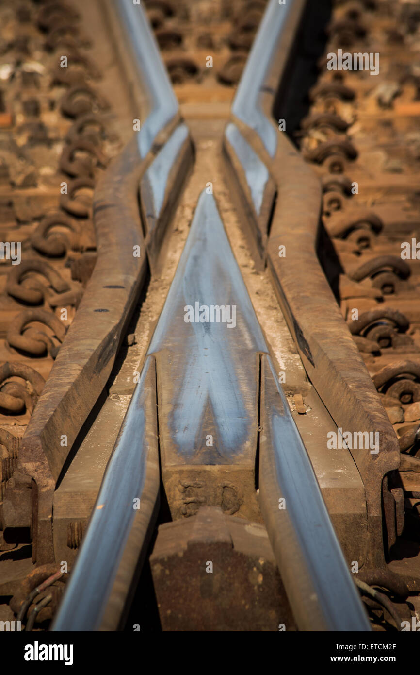 Close-up of structure on cross over rail switch Stock Photo - Alamy