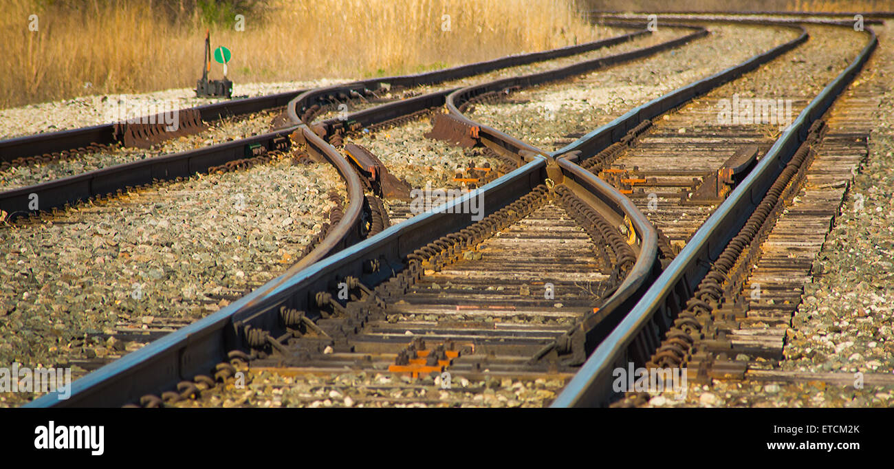 Tracks switching direction to Detroit destination Stock Photo Alamy