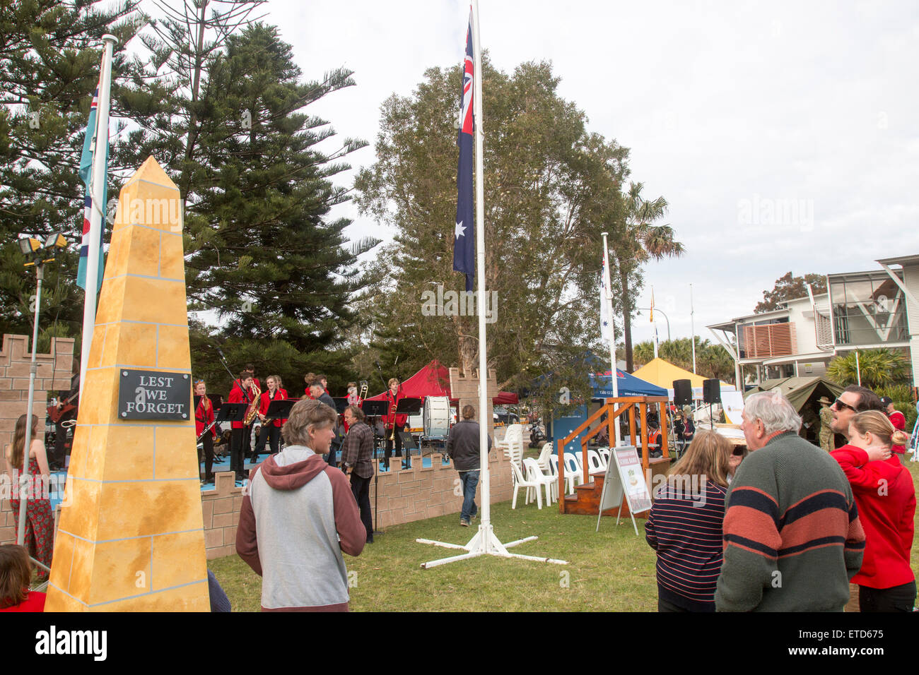 Sydney, Australia. 13th June, 2015. 10th Year of the Avalon Beach Military Tattoo for Australian Defence Forces and local volunteer community groups. Representatives of local school bands, rural new south wales fire brigade,police,State emergency services SES, retired personnel and stallholders were in attendance at this event on Sydney's northern beaches. Stock Photo