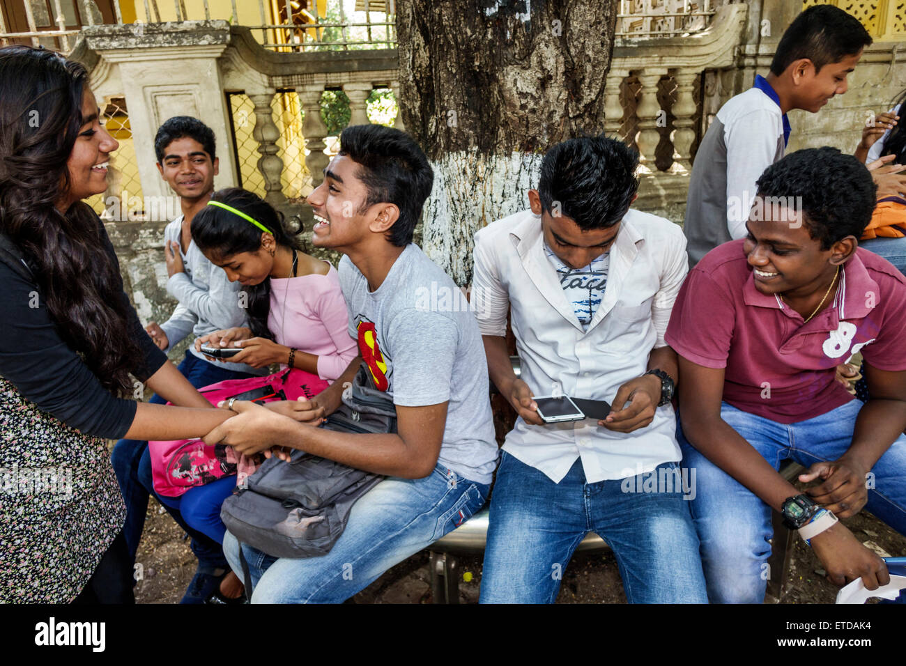 Mumbai India,Fort Mumbai,Kala Ghoda,Elphinstone College,University of Mumbai,student students male boy boys kids children girl girls,female youngster, Stock Photo