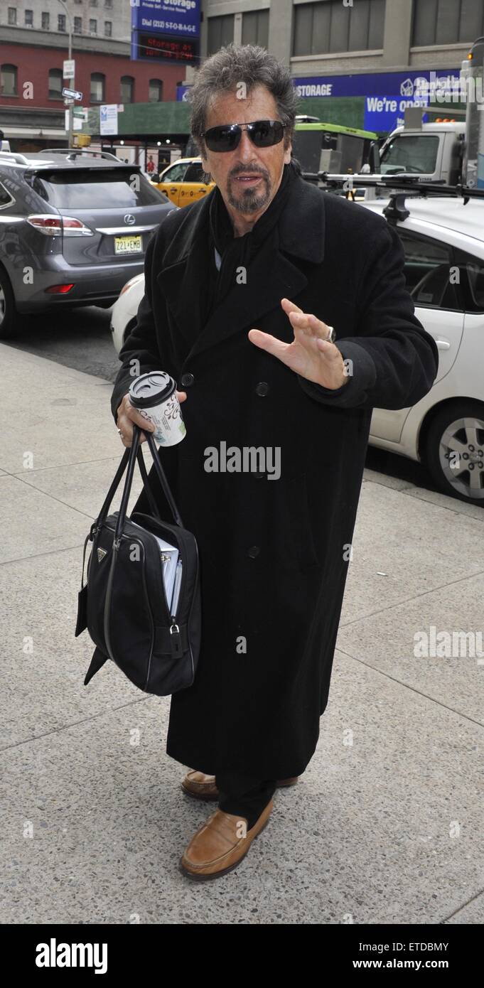Al Pacino exits his car and heads to WNYC Radio studios wearing a full
