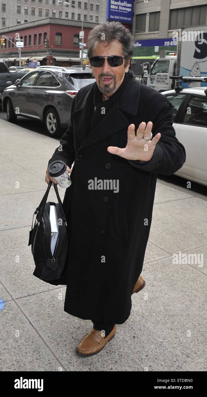 Al Pacino exits his car and heads to WNYC Radio studios wearing a full